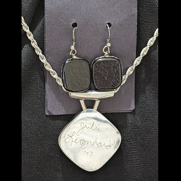 MODERN Purple & Pink Dichroic Glass Solid Sterling Silver Pendant & Earrings Set - Picture 5 of 5